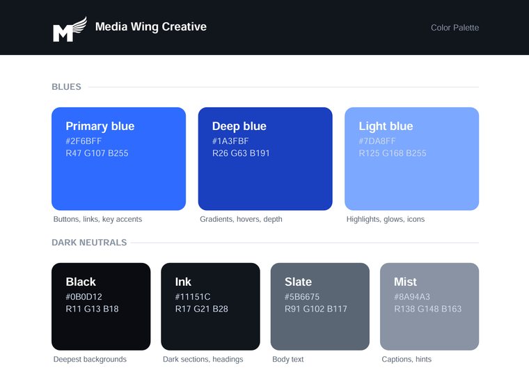 Example brand and visual identity work by Media Wing Creative